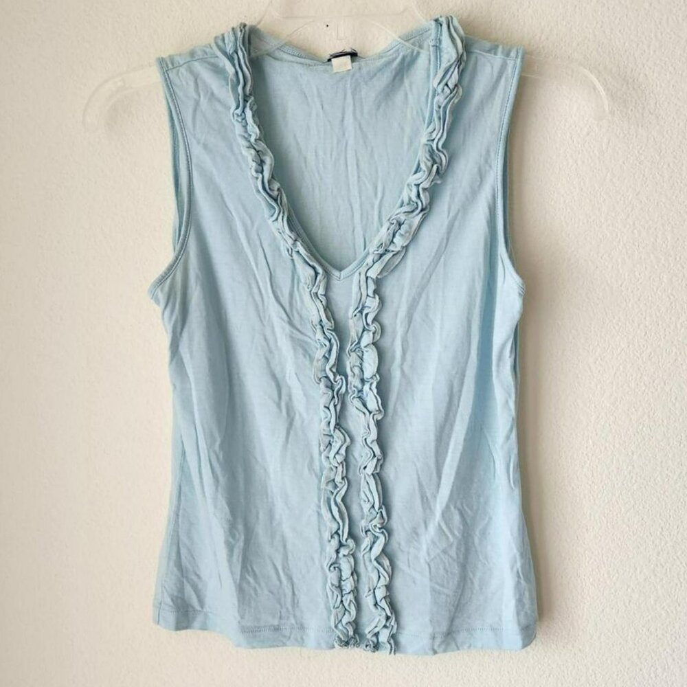 VINTAGE pastel baby blue lightweight tank top ruffles Sz S/M fairy cottage boho